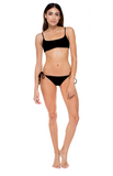 Model standing wearing the Muse Scoop Top and Ties Bottom in Black