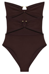 Flat image of the Ella One Piece in espresso terry sheen