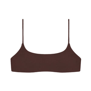 Flat image of the Muse Scoop Top in espresso terry sheen