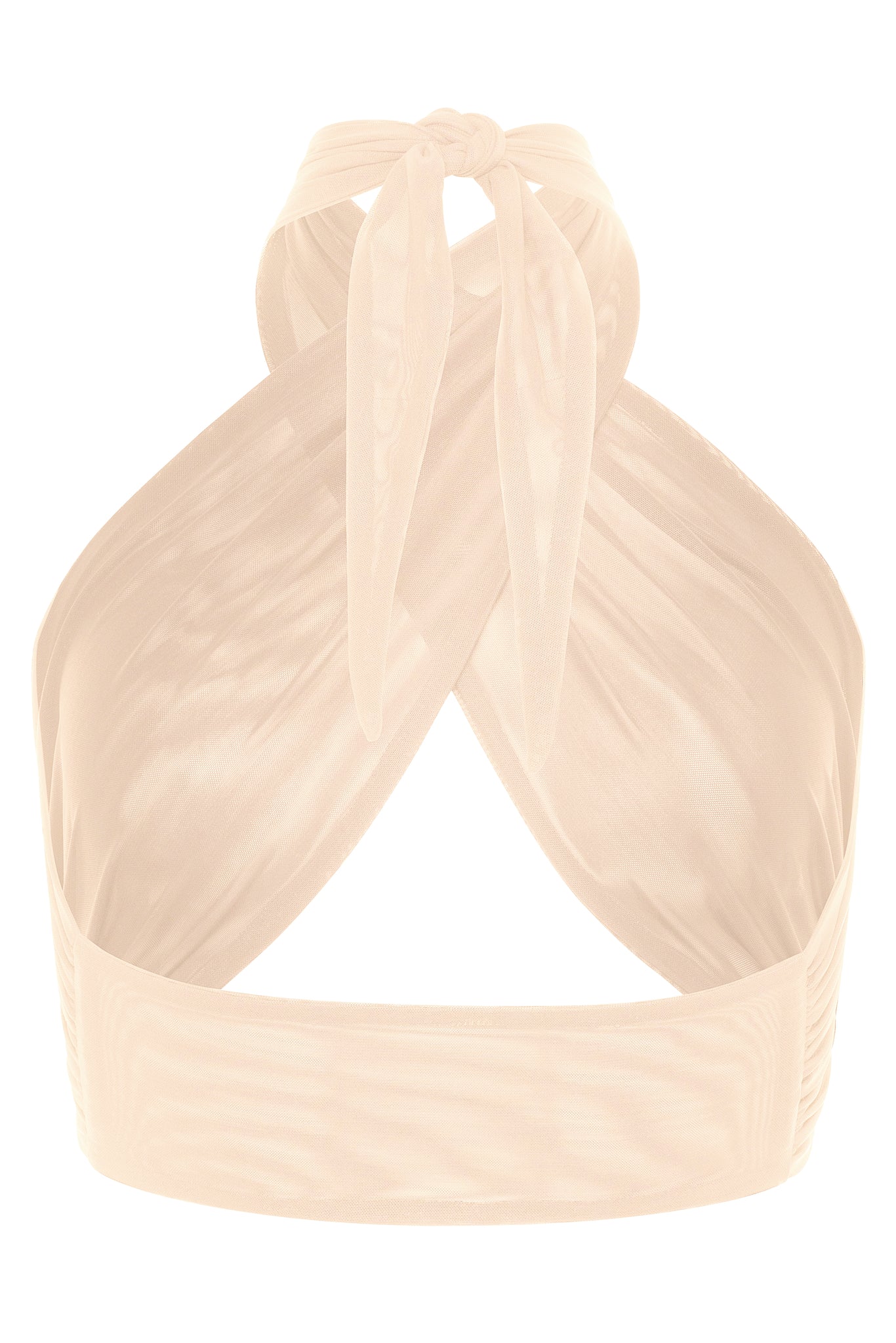 Load image into Gallery viewer, Flat image of the back of the Anya Wrap Top in Blush Sheer