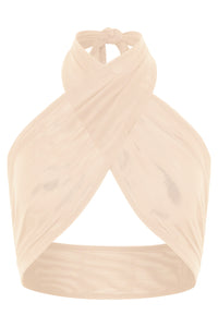 Flat image of the Anya Wrap Top in Blush Sheer