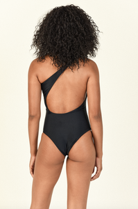 Model showing the back of the Evolve One Piece in black