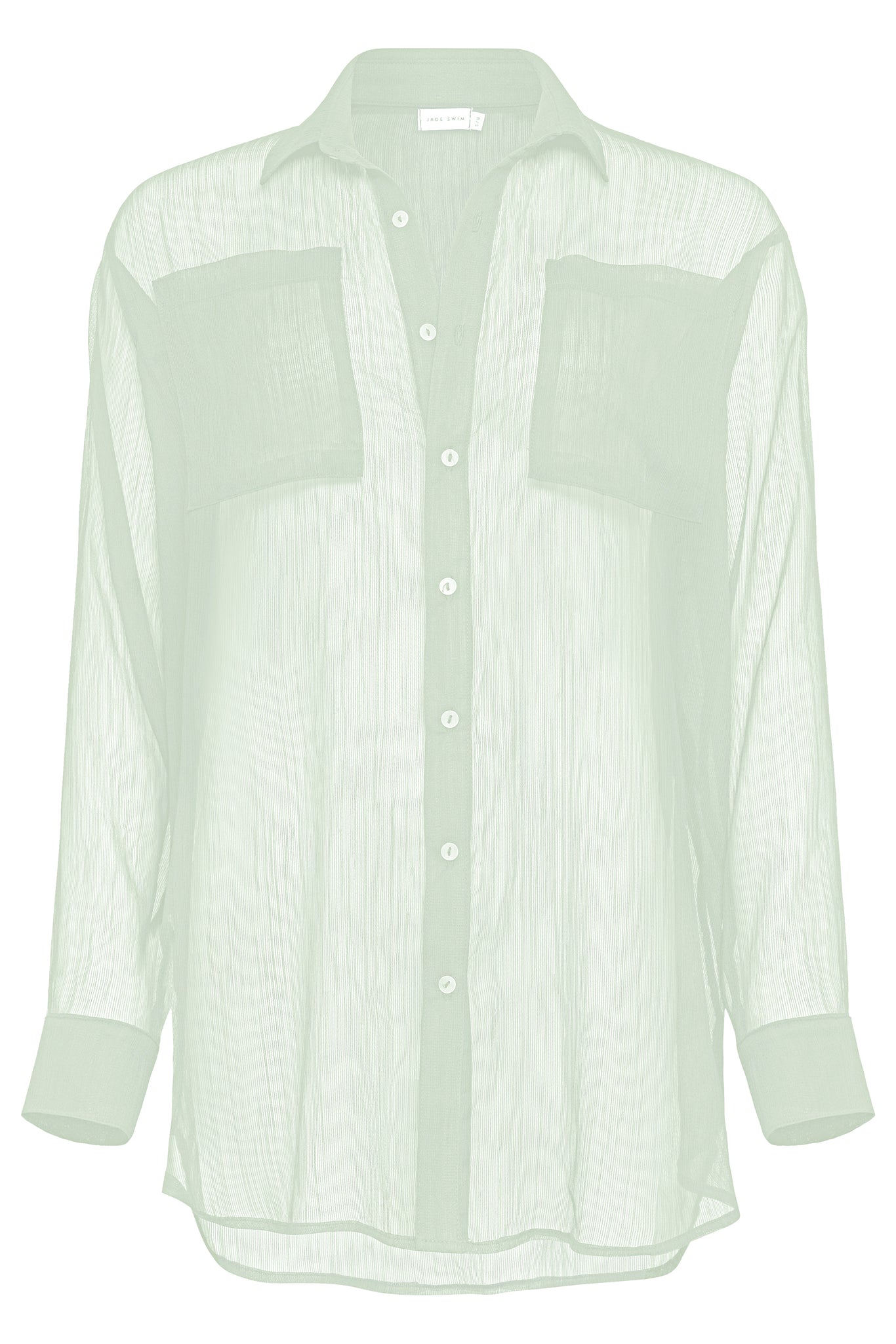 Load image into Gallery viewer, Flat image of the Mika Top in Aloe buttoned up