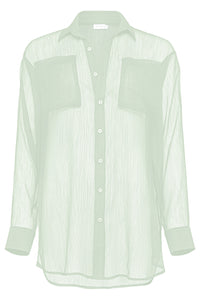 Flat image of the Mika Top in Aloe buttoned up